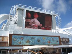 Giant movie screen on ship