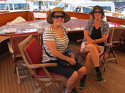 Debbie and Phyllis on a yacht in the marina